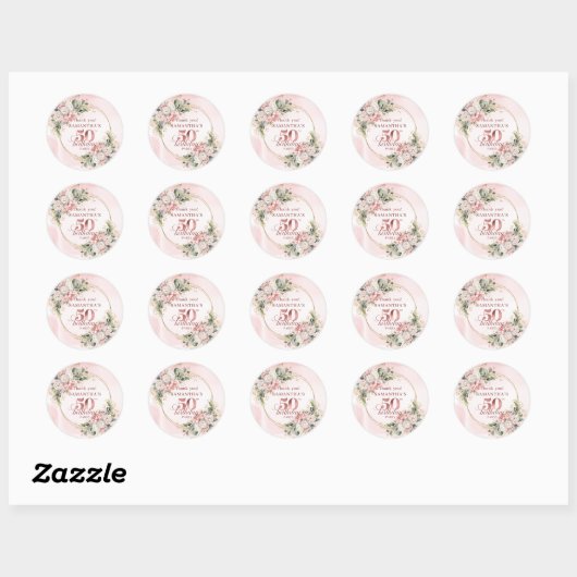 Modern Rose Gold Greenery 50th Birthday Stickers (Vel)