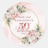 Modern Rose Gold Greenery 50th Birthday Stickers (Voorkant)