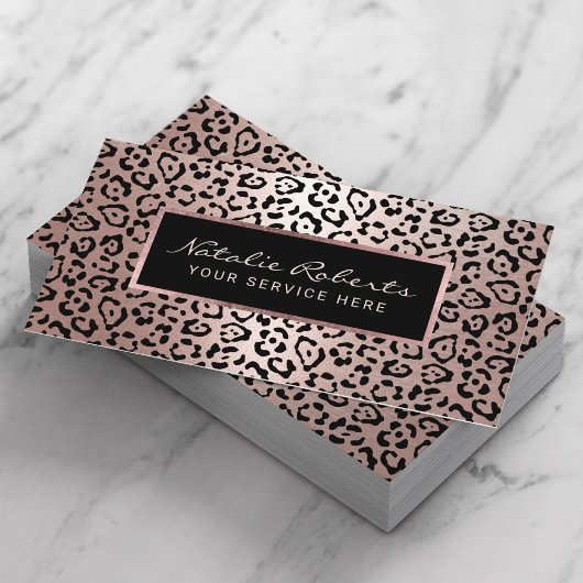 Modern Rose Gold Leopard Beauty Salon & Spa Visitekaartje