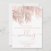 Modern rose gold palm tree elegant script wedding kaart (Voorkant)