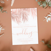 Modern rose gold palm tree elegant script wedding