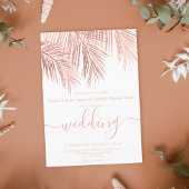 Modern rose gold palm tree elegant script wedding kaart