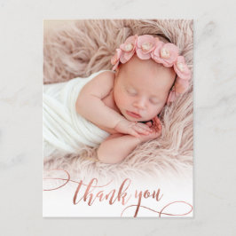 Modern Rose Gold Script Baby Girl Photo Thank You Briefkaart