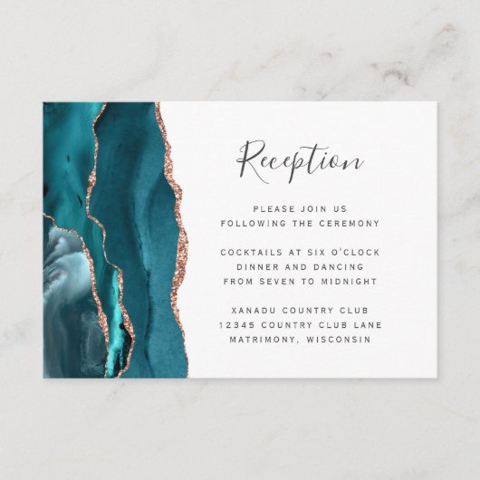 Modern Rose Gold Silver Agate Wedding Reception Informatiekaartje (Voorkant)