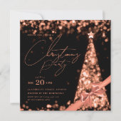 MODERN Rose Gold Winter Christmas Tree Bow Party Kaart (Voorkant)