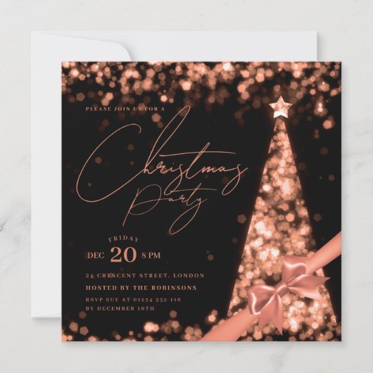 MODERN Rose Gold Winter Christmas Tree Bow Party  Kaart (Voorkant)