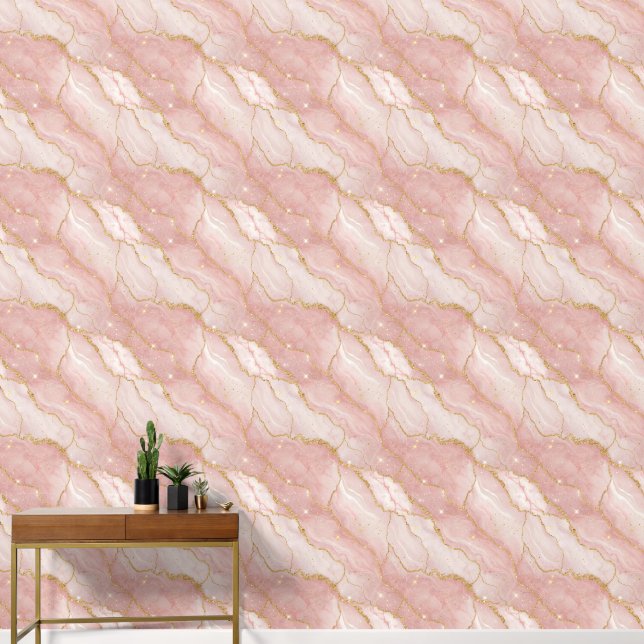 Modern Rose Quartz Marble Gold Behang (Hal)