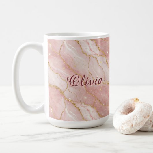 Modern Rose Quartz Marble Gold Glitter Koffiemok (Met donut)