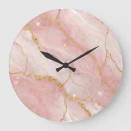 Modern Rose Quartz Marble Gold Grote Klok