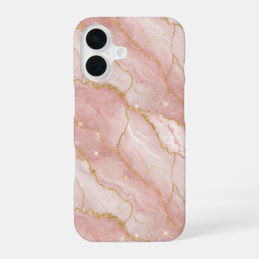 Modern Rose Quartz Marble Gold iPhone 16 Hoesje (Achterkant)