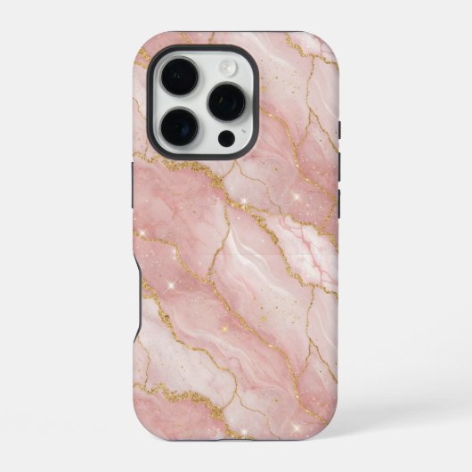 Modern Rose Quartz Marble Gold iPhone Hoesje (Achterkant)