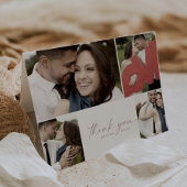 Modern Rose Script 4 Photo Collage Folded Wedding Bedankkaart