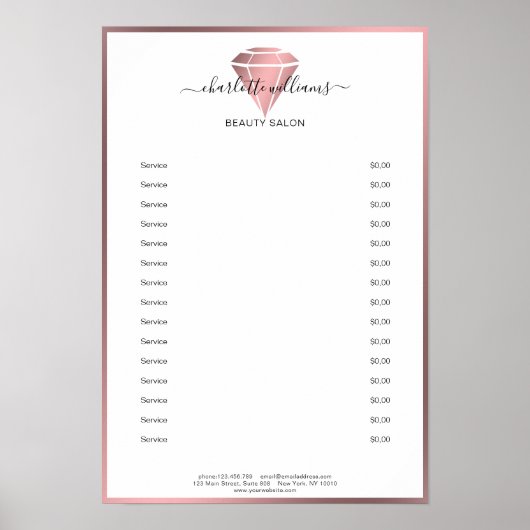 Modern Rosegold Diamond Price List Poster (Voorkant)