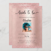 Modern, Rosegold Glitzer "Bruid To Be" Foto Kaart (Voorkant / Achterkant)