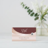 Modern Rosegold Wine Red met Monogram en diamant Visitekaartje (Staand voorkant)