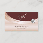 Modern Rosegold Wine Red met Monogram en diamant Visitekaartje (Voorkant)