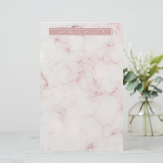 Modern Rosy Goud Marmer Briefpapier (Staand voorkant)