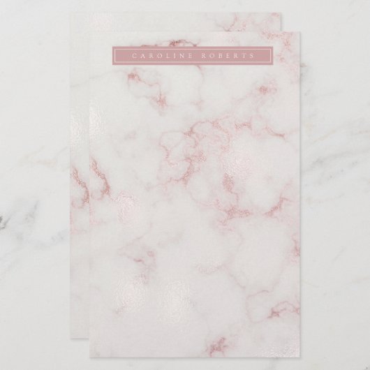 Modern Rosy Goud Marmer Briefpapier (Voorkant / Achterkant)