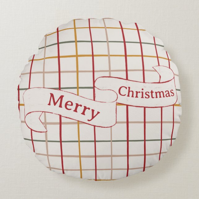 Modern Round Christmas Pillow – Minimalist Holiday Rond Kussen (Voorkant)
