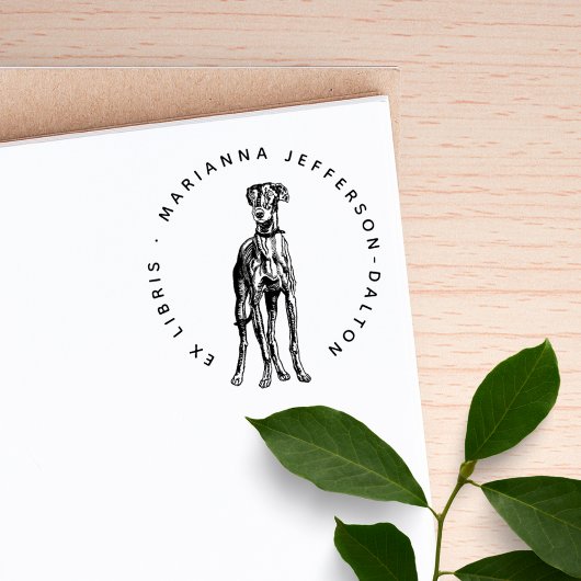 Modern Round Ex Libris Greyhound Dog Book Rubberstempel