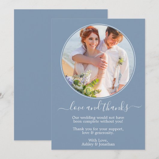 Modern Round Photo Lijst Dusty Blue Wedding Bedankkaart (Voorkant / Achterkant)