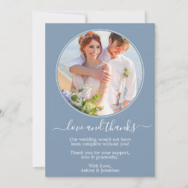 Modern Round Photo Lijst Dusty Blue Wedding Bedankkaart