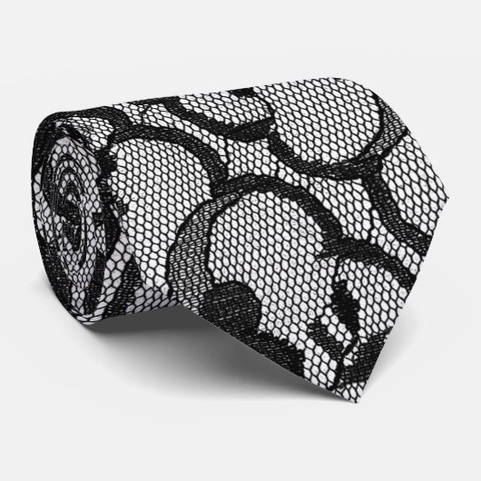 Modern Royal Black White  Lace Stropdas (Opgerold)