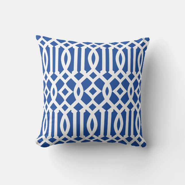 Modern Royal blauw en wit trellis patroon Kussen (Voorkant)