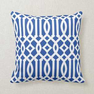 Modern Royal blauw en wit trellis patroon Kussen