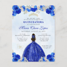 Modern Royal Blauw Goud Bloemen Prinses Quinceañer