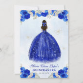 Modern Royal Blauw Goud Bloemen Prinses Quinceañer Kaart (Achterkant)