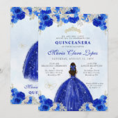 Modern Royal Blauw Goud Bloemen Prinses Quinceañer Kaart (Voorkant / Achterkant)