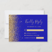 Modern Royal Blauw Goud Faux Glitter Edge RSVP Kaartje (Voorkant)
