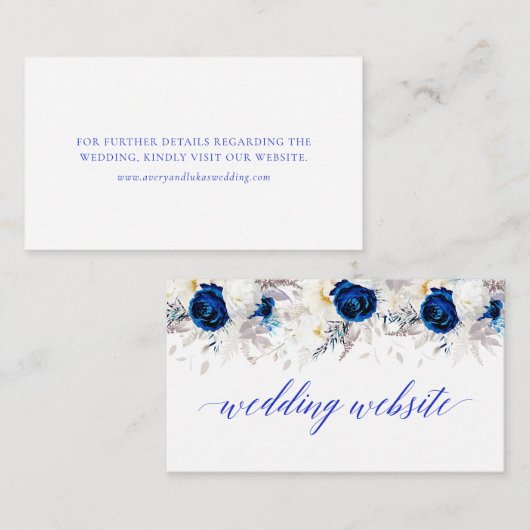 Modern Royal Blauw & Wit Bloemen bruiloft Informatiekaartje (Voorkant / Achterkant)