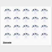 Modern Royal Blauw & Wit Bloemen bruiloft Ronde Sticker (Vel)