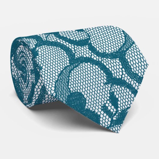 Modern Royal Blauwgroen Aquatic Green Lace Stropdas (Opgerold)