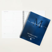 Modern Royal Blue Brushed Metal Monogram Planner (Display)