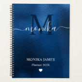 Modern Royal Blue Brushed Metal Monogram Planner (Voorkant)