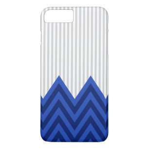 Modern Royal Blue Chevron Gray Stripes Pattern iPhone 8/7 Plus Hoesje