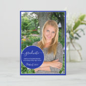 Modern Royal Blue Circle Foto Afstuderen Aankondiging (Staand voorkant)