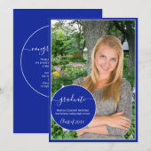 Modern Royal Blue Circle Foto Afstuderen Aankondiging (Voorkant / Achterkant)
