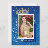 Modern Royal Blue Elegant Photo Quinceanera Kaart (Voorkant)