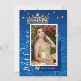 Modern Royal Blue Elegant Photo Quinceanera Kaart
