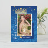 Modern Royal Blue Elegant Photo Quinceanera Kaart (Staand voorkant)