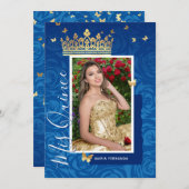 Modern Royal Blue Elegant Photo Quinceanera Kaart (Voorkant / Achterkant)