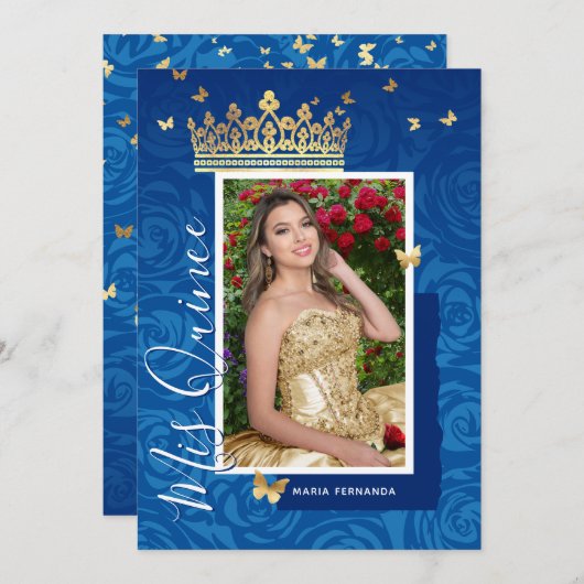 Modern Royal Blue Elegant Photo Quinceanera Kaart (Voorkant / Achterkant)