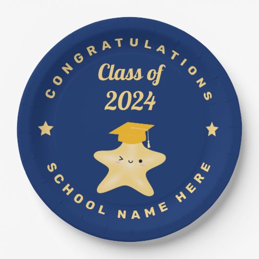Modern Royal Blue en Gold Afstuderen Star Papieren Bordje (Voorkant)