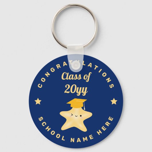 Modern Royal Blue en Gold Afstuderen Star Sleutelhanger (Voorkant)