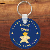 Modern Royal Blue en Gold Afstuderen Star Sleutelhanger (Achterkant)