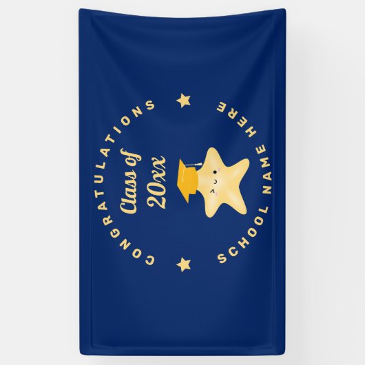 Modern Royal Blue en Gold Afstuderen Star Spandoek (Verticaal)